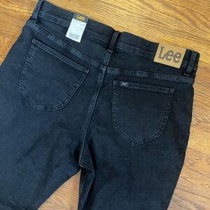 NWT! Lee Jeans Womens 18 Black Ultra Lux Denim Slim Fit Straight Leg Mid‎ Rise